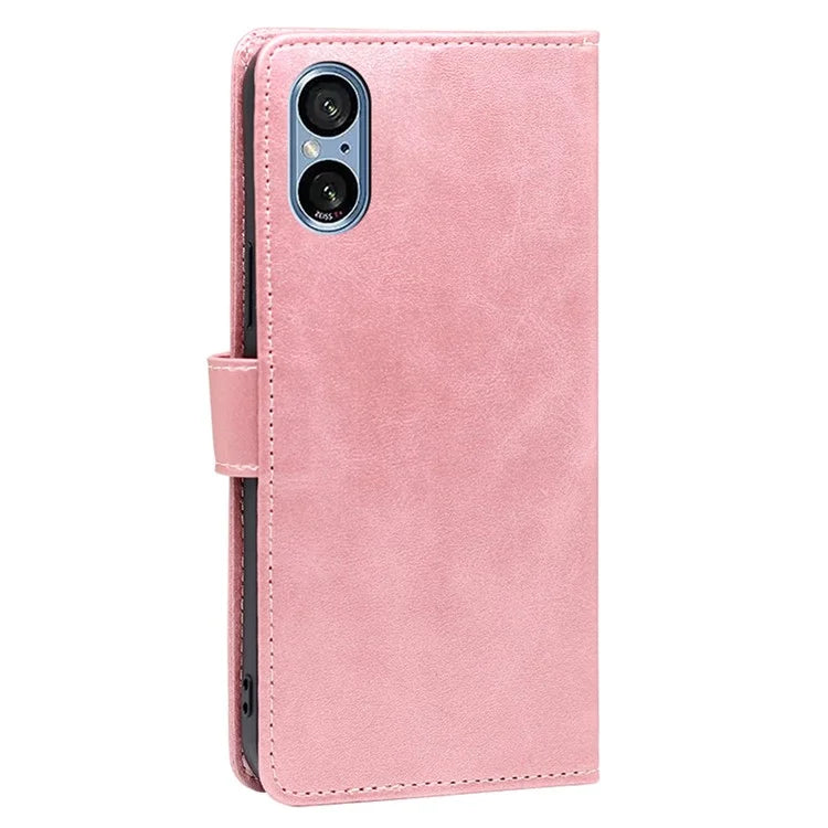 For Sony Xperia 5 V Case Calf Texture PU Leather Stand Wallet Phone Shell
