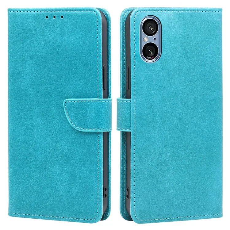 For Sony Xperia 5 V Case Calf Texture PU Leather Stand Wallet Phone Shell