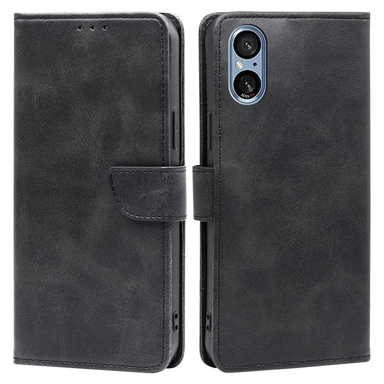 For Sony Xperia 5 V Case Calf Texture PU Leather Stand Wallet Phone Shell