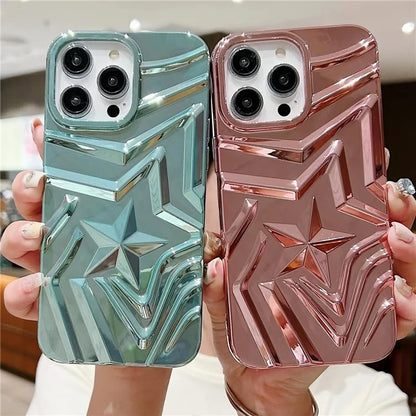 For iPhone 15 Pro Max Electroplating Phone Case Pentagram Shape Rugged TPU Cover