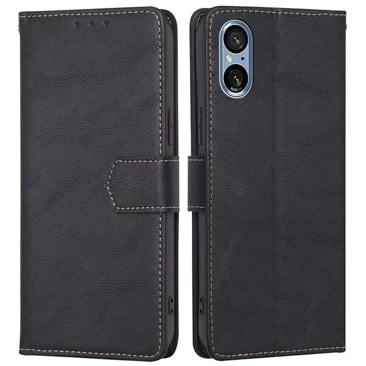 For Sony Xperia 5 V Case RFID Blocking Cowhide Texture Phone Stand Cover