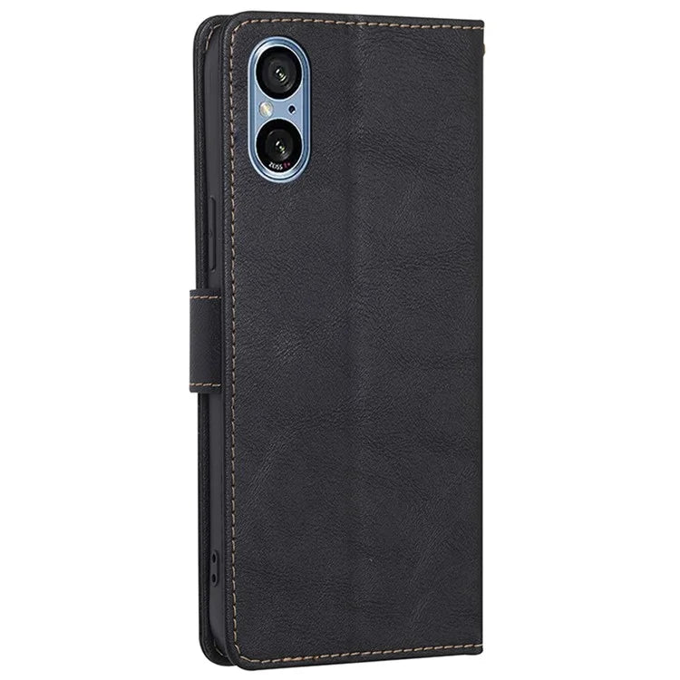 For Sony Xperia 5 V Case RFID Blocking Cowhide Texture Phone Stand Cover