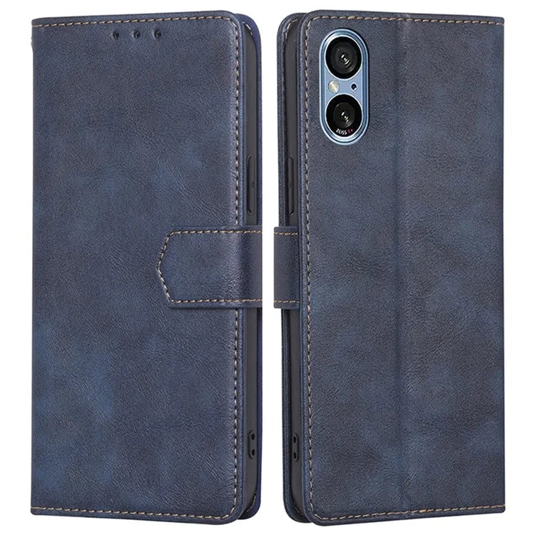 For Sony Xperia 5 V Case RFID Blocking Cowhide Texture Phone Stand Cover