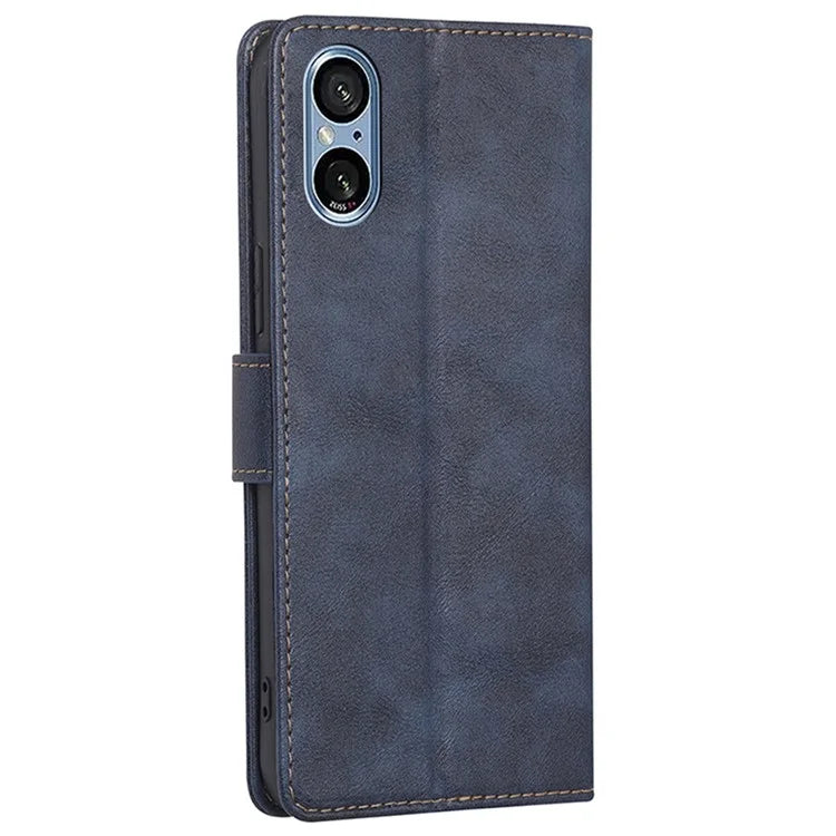 For Sony Xperia 5 V Case RFID Blocking Cowhide Texture Phone Stand Cover