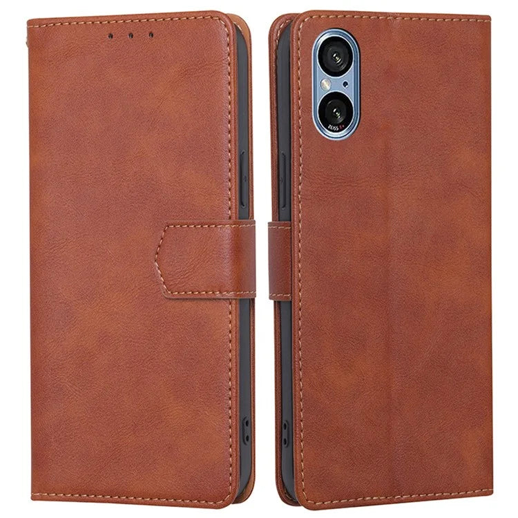For Sony Xperia 5 V Case RFID Blocking Cowhide Texture Phone Stand Cover