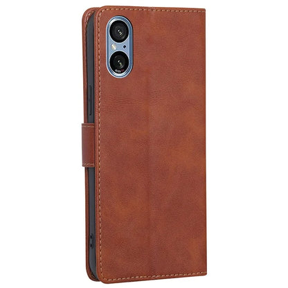 For Sony Xperia 5 V Case RFID Blocking Cowhide Texture Phone Stand Cover
