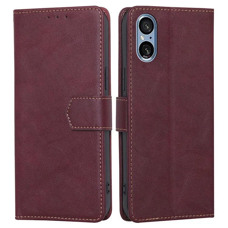 For Sony Xperia 5 V Case RFID Blocking Cowhide Texture Phone Stand Cover