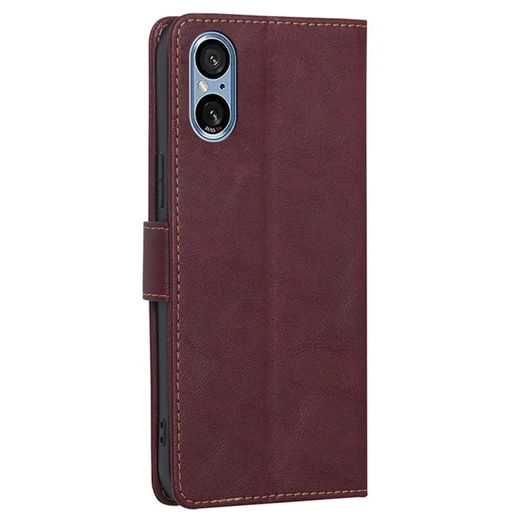 For Sony Xperia 5 V Case RFID Blocking Cowhide Texture Phone Stand Cover