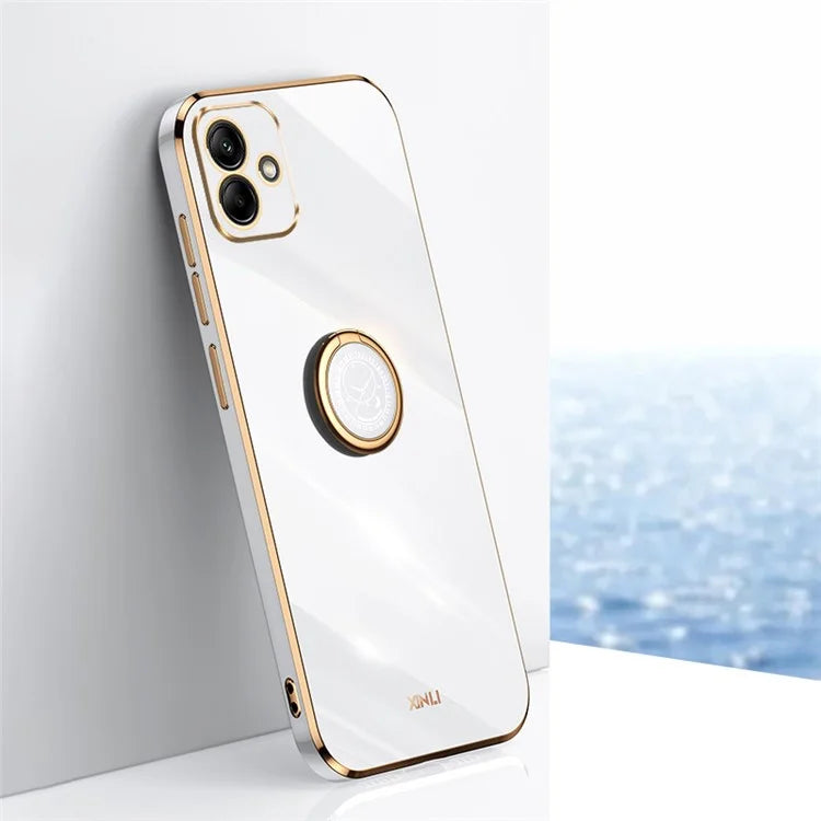 XINLI For Samsung Galaxy A05 4G Case Electroplating Edge Ring Kickstand TPU Cover