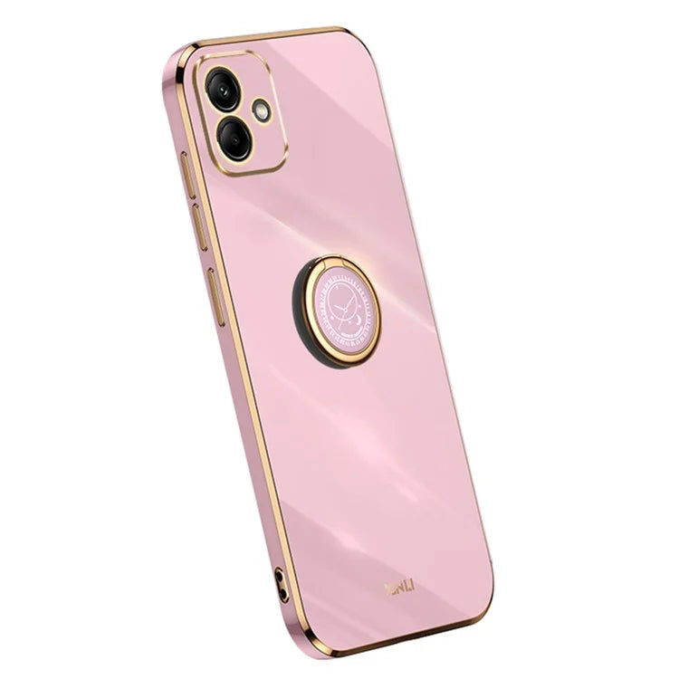XINLI For Samsung Galaxy A05 4G Case Electroplating Edge Ring Kickstand TPU Cover