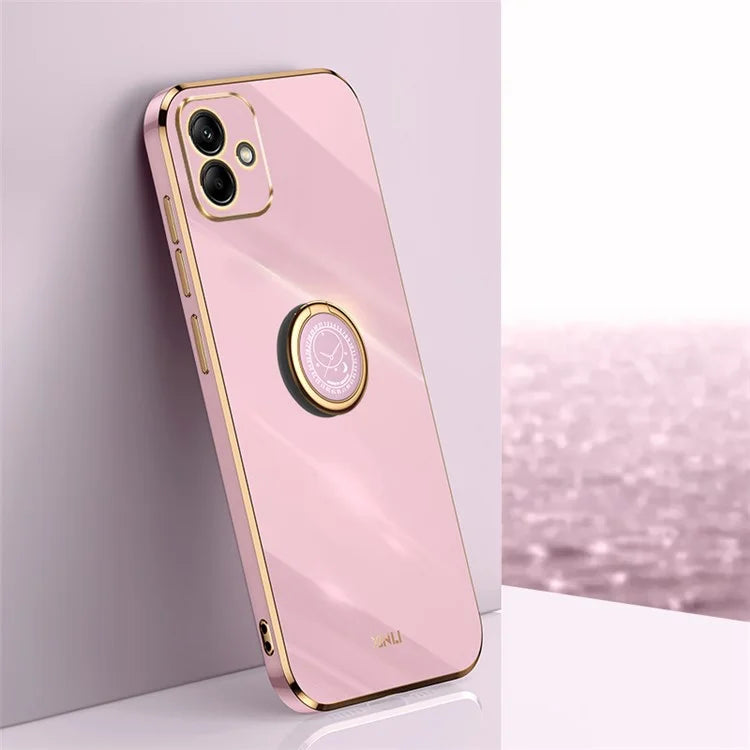 XINLI For Samsung Galaxy A05 4G Case Electroplating Edge Ring Kickstand TPU Cover