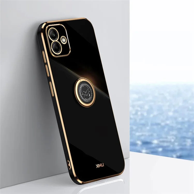 XINLI For Samsung Galaxy A05 4G Case Electroplating Edge Ring Kickstand TPU Cover