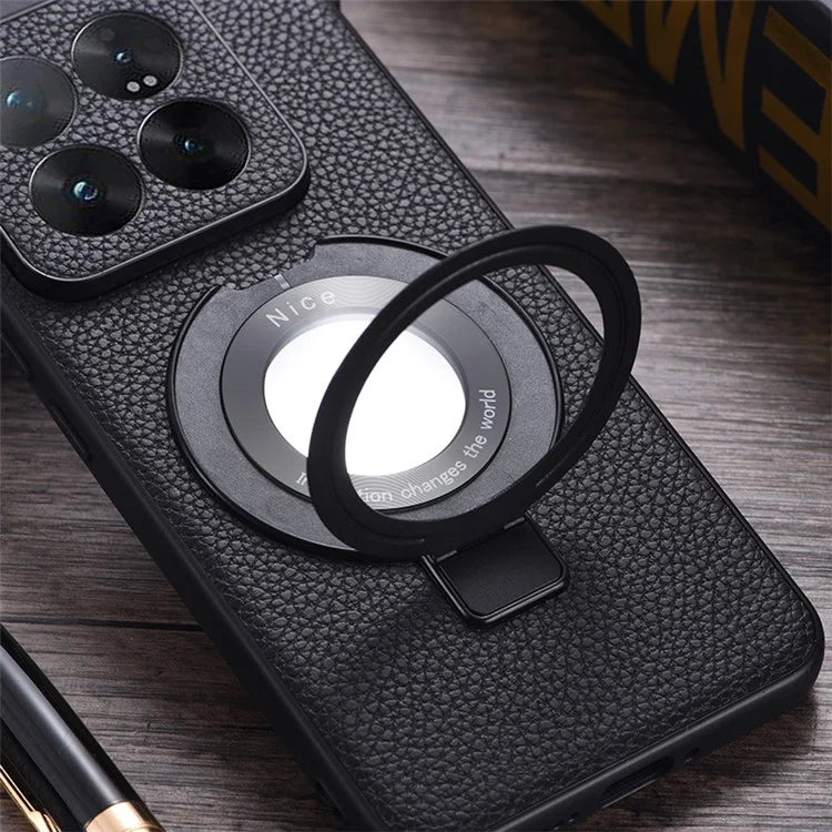 For Xiaomi 14 Pro Magnetic Case Magnifier Design Leather+TPU Kickstand Phone Cover