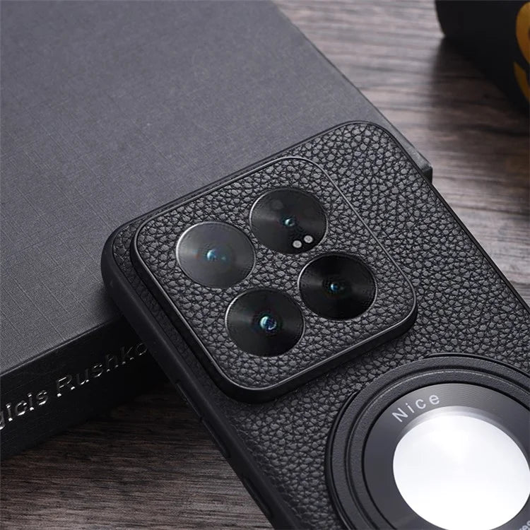 For Xiaomi 14 Pro Magnetic Case Magnifier Design Leather+TPU Kickstand Phone Cover