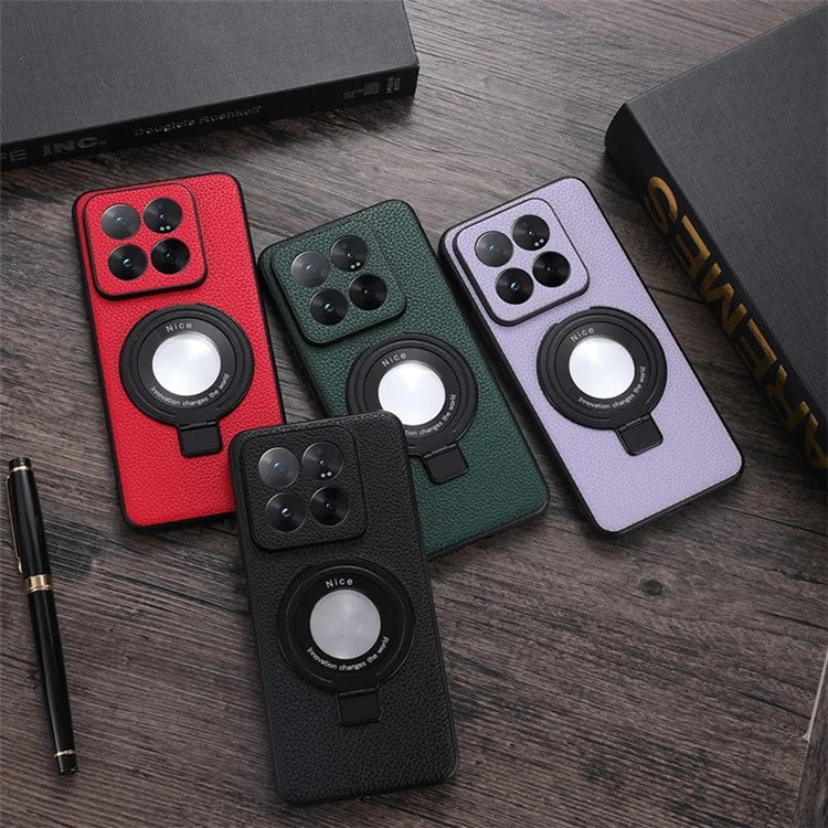 For Xiaomi 14 Pro Magnetic Case PU Leather+TPU Kickstand Phone Cover