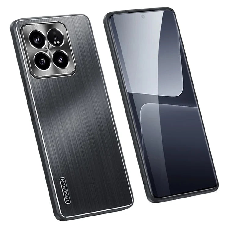 For Xiaomi 14 Pro Case TPU+Metal Brushed Phone Cover with CD Veins Lens Guard