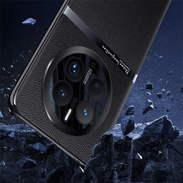 For Huawei Mate 50 Pro 4G Case Back Shell PU Leather Coated Hard PC Phone Cover