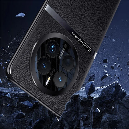 For Huawei Mate 50 Pro 4G Case Back Shell PU Leather Coated Hard PC Phone Cover