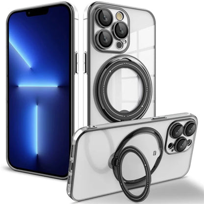 For iPhone 15 Pro Max Case Compatible with MagSafe  PC+TPU Ring Kickstand Phone Shell