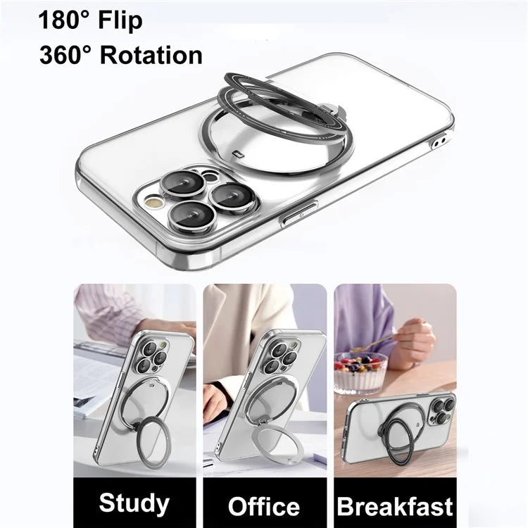 For iPhone 15 Pro Max Case Compatible with MagSafe  PC+TPU Ring Kickstand Phone Shell