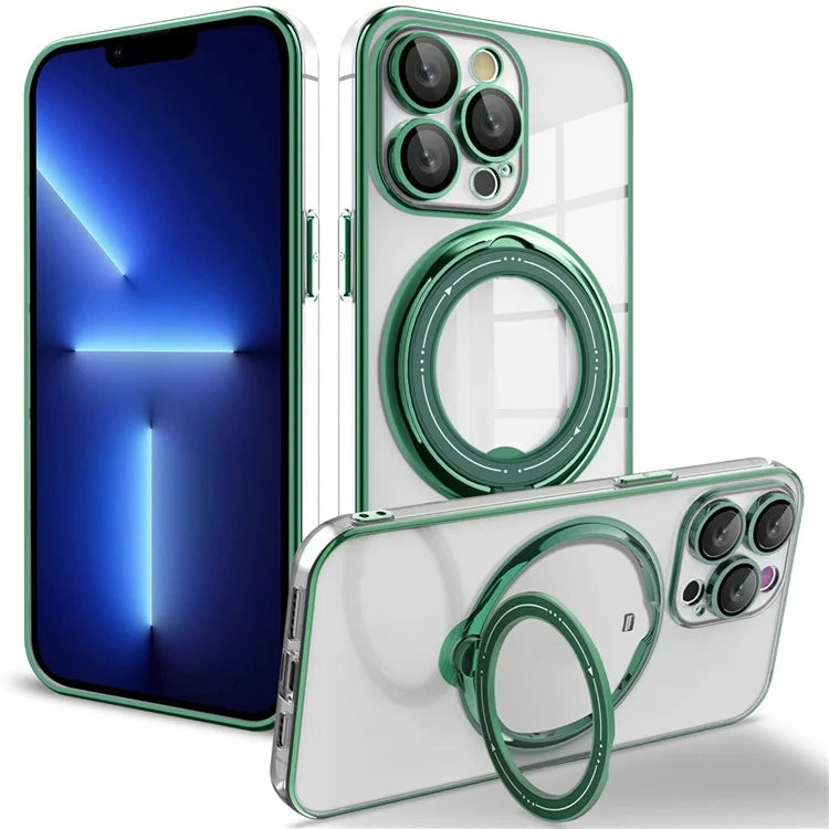 For iPhone 15 Pro Max Case Compatible with MagSafe  PC+TPU Ring Kickstand Phone Shell