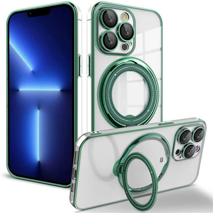 For iPhone 15 Pro Max Case Compatible with MagSafe  PC+TPU Ring Kickstand Phone Shell