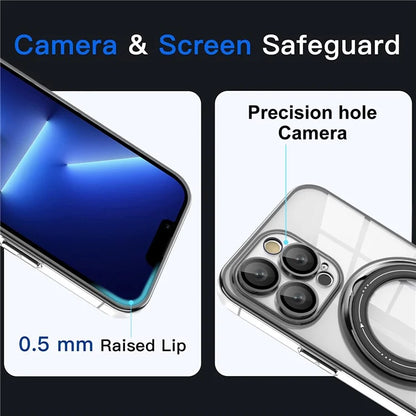 For iPhone 15 Pro Max Case Compatible with MagSafe  PC+TPU Ring Kickstand Phone Shell