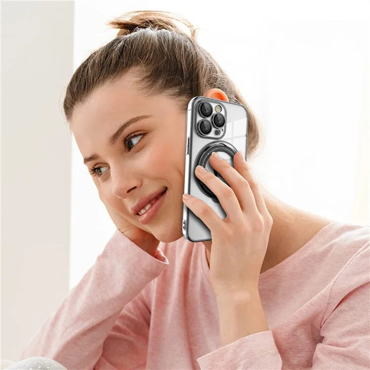 For iPhone 15 Pro Max Case Compatible with MagSafe  PC+TPU Ring Kickstand Phone Shell