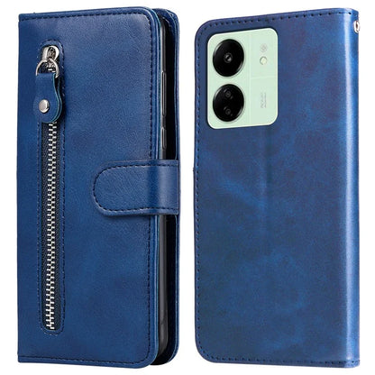 For Xiaomi Redmi 13C 4G / Poco C65 4G Case Calf Texture Leather Flip Cover Zipper Pocket Wallet Phone Case