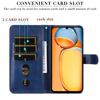 For Xiaomi Redmi 13C 4G / Poco C65 4G Case Calf Texture Leather Flip Cover Zipper Pocket Wallet Phone Case