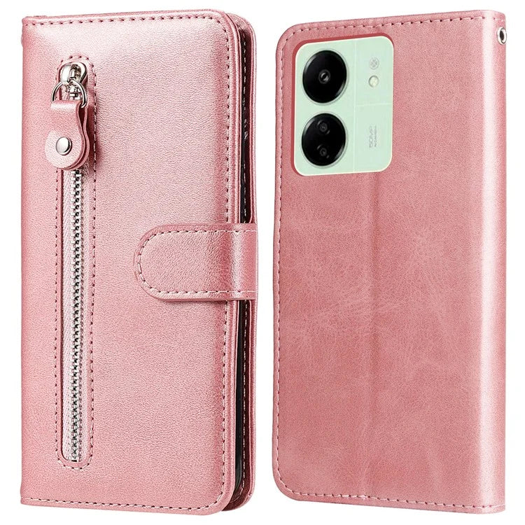 For Xiaomi Redmi 13C 4G / Poco C65 4G Case Calf Texture Leather Flip Cover Zipper Pocket Wallet Phone Case