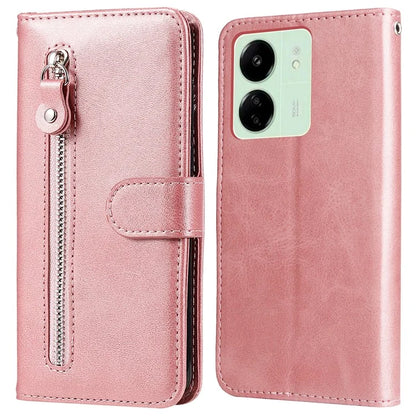 For Xiaomi Redmi 13C 4G / Poco C65 4G Case Calf Texture Leather Flip Cover Zipper Pocket Wallet Phone Case