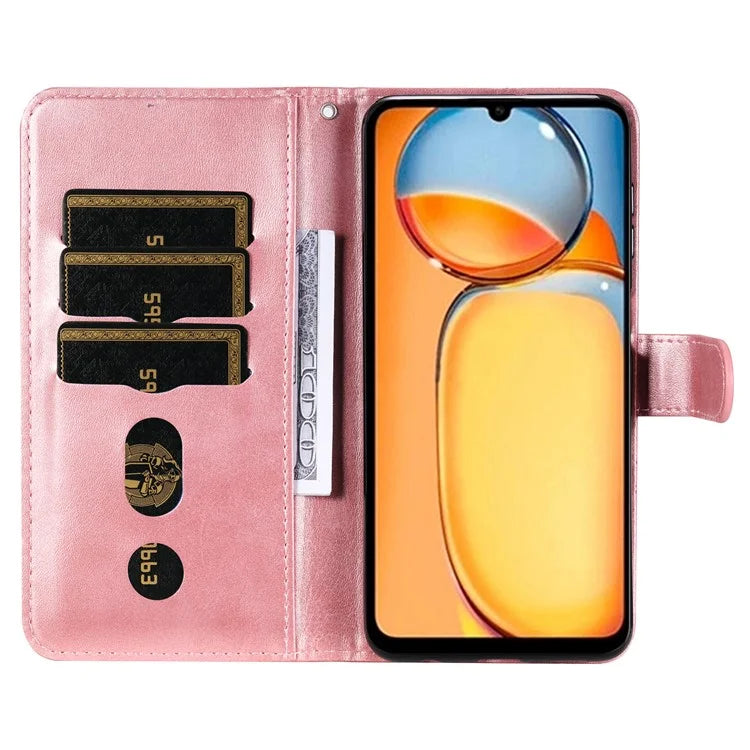 For Xiaomi Redmi 13C 4G / Poco C65 4G Case Calf Texture Leather Flip Cover Zipper Pocket Wallet Phone Case