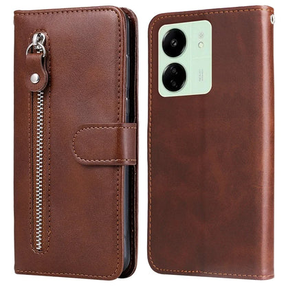 For Xiaomi Redmi 13C 4G / Poco C65 4G Case Calf Texture Leather Flip Cover Zipper Pocket Wallet Phone Case