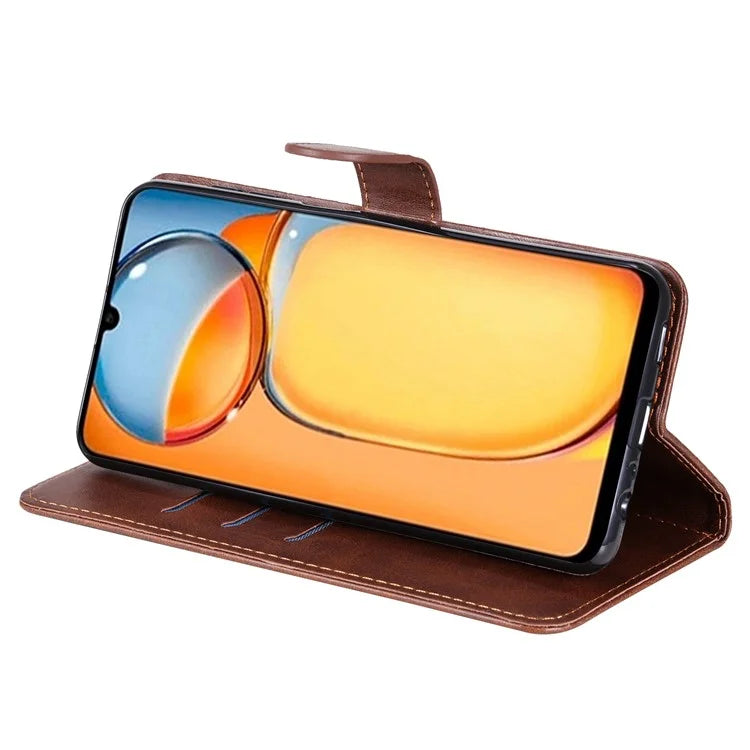 For Xiaomi Redmi 13C 4G / Poco C65 4G Case Calf Texture Leather Flip Cover Zipper Pocket Wallet Phone Case