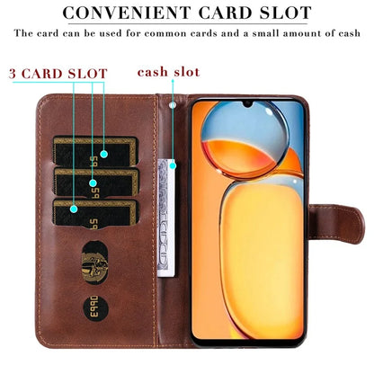For Xiaomi Redmi 13C 4G / Poco C65 4G Case Calf Texture Leather Flip Cover Zipper Pocket Wallet Phone Case