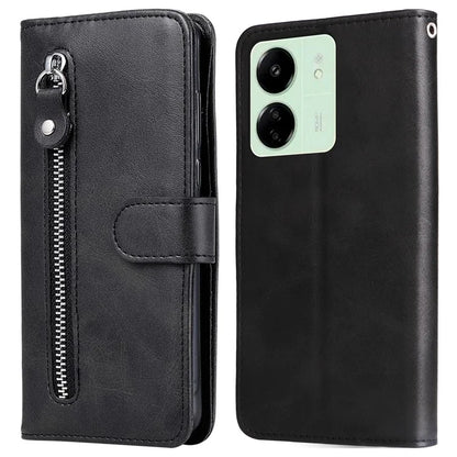For Xiaomi Redmi 13C 4G / Poco C65 4G Case Calf Texture Leather Flip Cover Zipper Pocket Wallet Phone Case