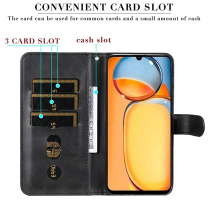 For Xiaomi Redmi 13C 4G / Poco C65 4G Case Calf Texture Leather Flip Cover Zipper Pocket Wallet Phone Case
