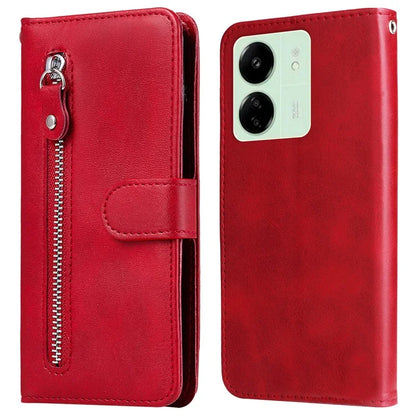 For Xiaomi Redmi 13C 4G / Poco C65 4G Case Calf Texture Leather Flip Cover Zipper Pocket Wallet Phone Case