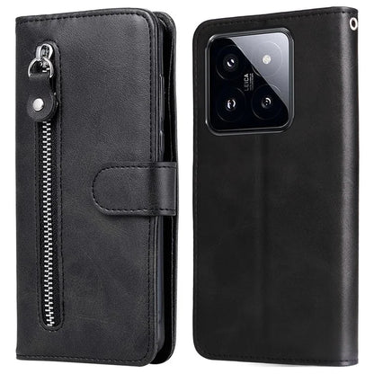 Calf Texture Leather Flip Cover for Xiaomi 14 Pro Case Zipper Pocket Anti-Drop Wallet Phone Case