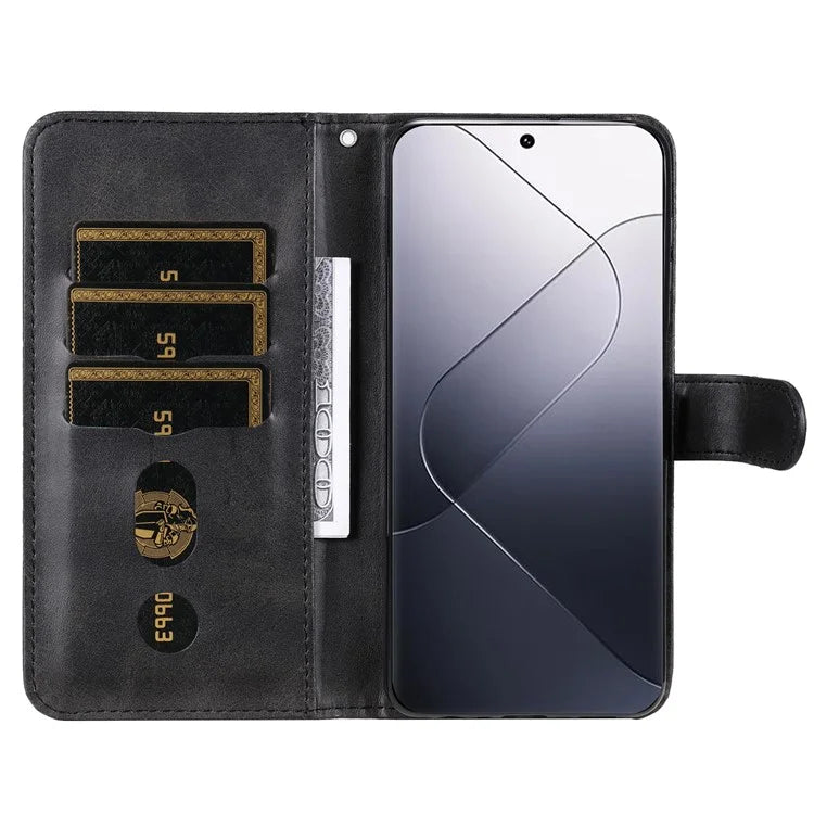 Calf Texture Leather Flip Cover for Xiaomi 14 Pro Case Zipper Pocket Anti-Drop Wallet Phone Case