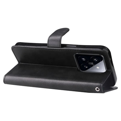 Calf Texture Leather Flip Cover for Xiaomi 14 Pro Case Zipper Pocket Anti-Drop Wallet Phone Case