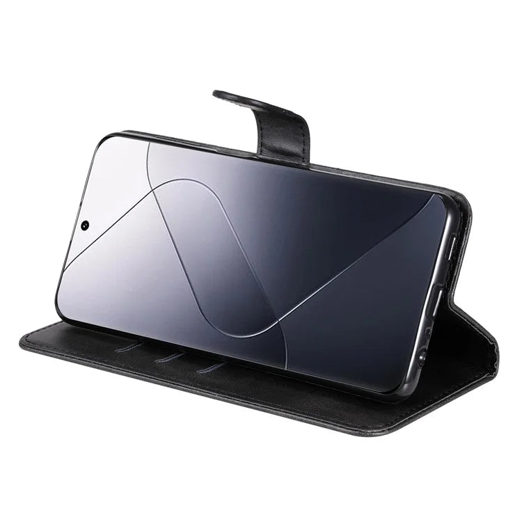 Calf Texture Leather Flip Cover for Xiaomi 14 Pro Case Zipper Pocket Anti-Drop Wallet Phone Case