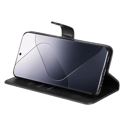 Calf Texture Leather Flip Cover for Xiaomi 14 Pro Case Zipper Pocket Anti-Drop Wallet Phone Case