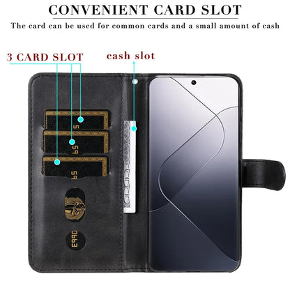 Calf Texture Leather Flip Cover for Xiaomi 14 Pro Case Zipper Pocket Anti-Drop Wallet Phone Case