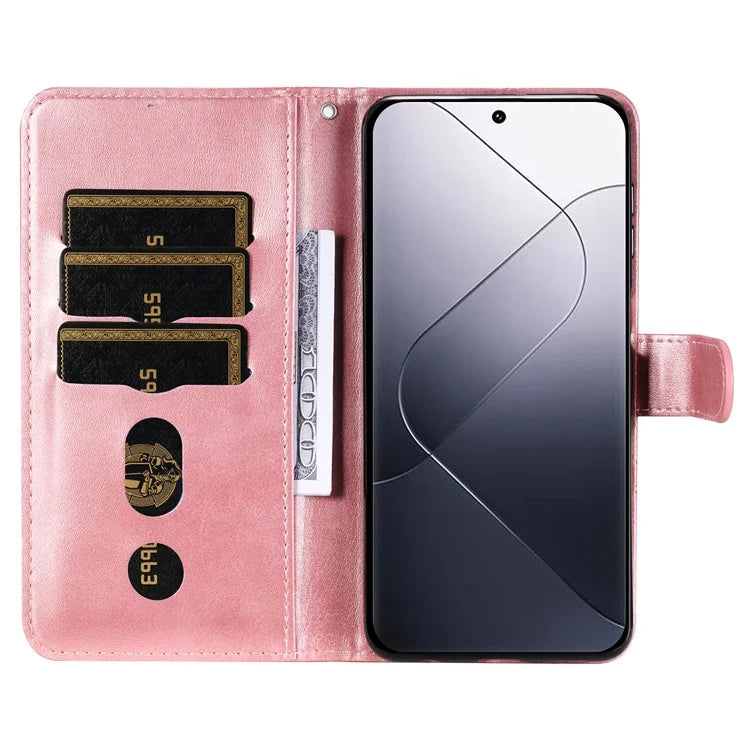 Calf Texture Leather Flip Cover for Xiaomi 14 Pro Case Zipper Pocket Anti-Drop Wallet Phone Case