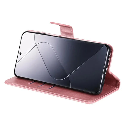 Calf Texture Leather Flip Cover for Xiaomi 14 Pro Case Zipper Pocket Anti-Drop Wallet Phone Case