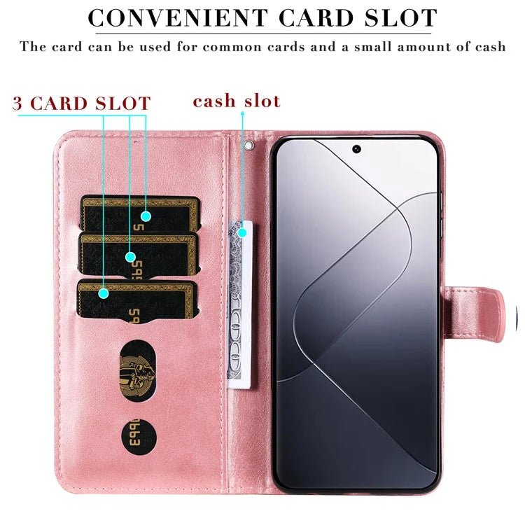 Calf Texture Leather Flip Cover for Xiaomi 14 Pro Case Zipper Pocket Anti-Drop Wallet Phone Case