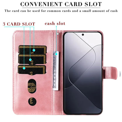 Calf Texture Leather Flip Cover for Xiaomi 14 Pro Case Zipper Pocket Anti-Drop Wallet Phone Case