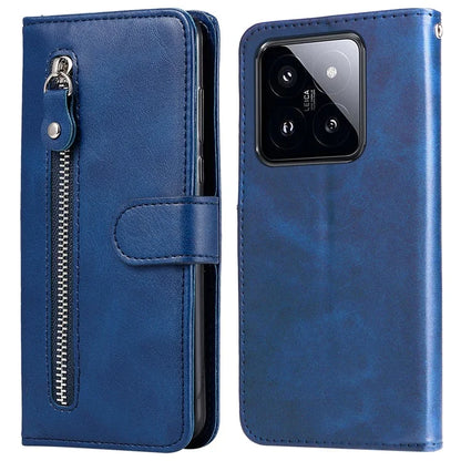 Calf Texture Leather Flip Cover for Xiaomi 14 Pro Case Zipper Pocket Anti-Drop Wallet Phone Case